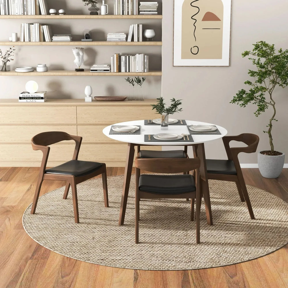 Solid Wood Dining Chairs Leather Upholstery Mid Century Set Of 2 Media 6