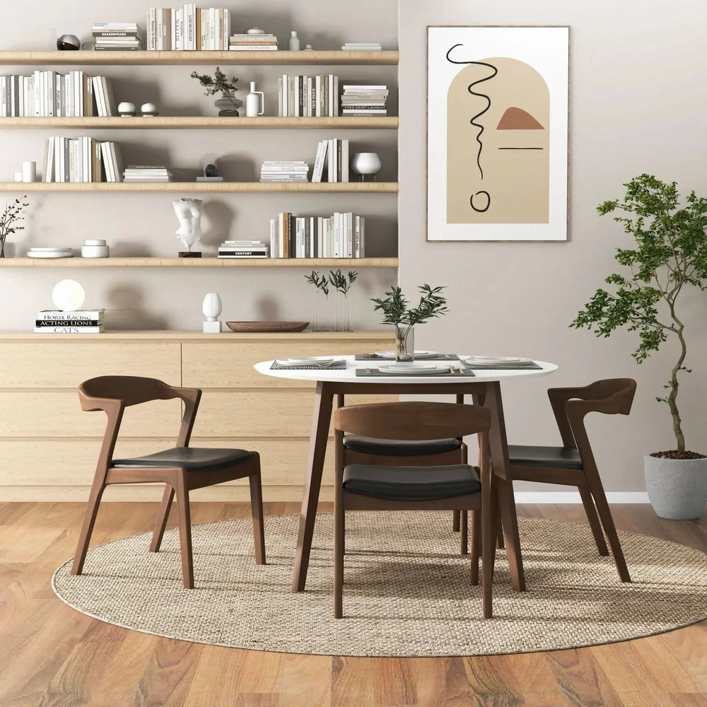 Solid Wood Dining Chairs Leather Upholstery Mid Century Set Of 2 Media 9