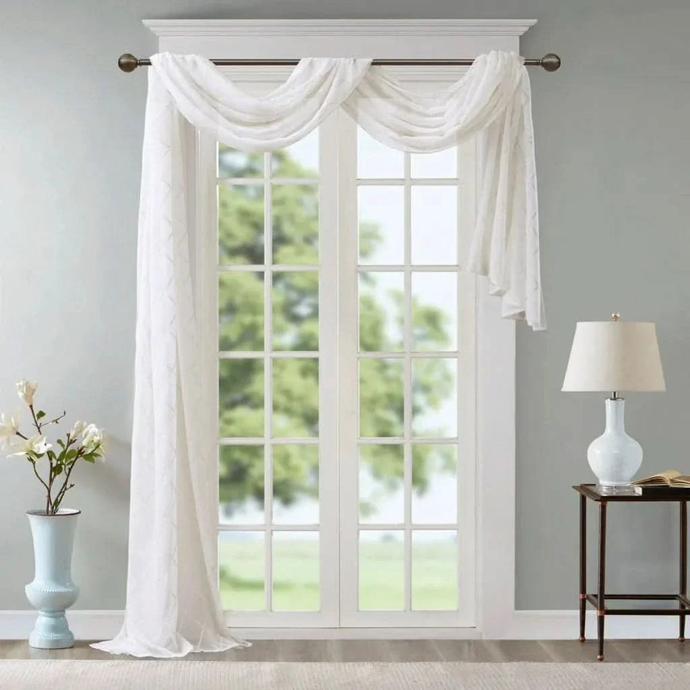Diamond Embroidered Window Scarf Polyester Sheer Drapery For Living Room Media 2