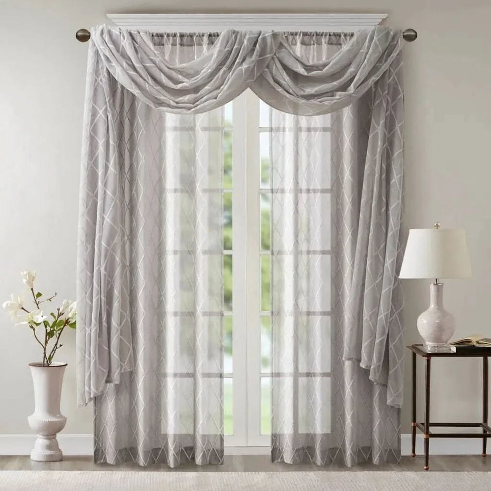 Diamond Embroidered Window Scarf Polyester Lightweight Decor Grey Media 8