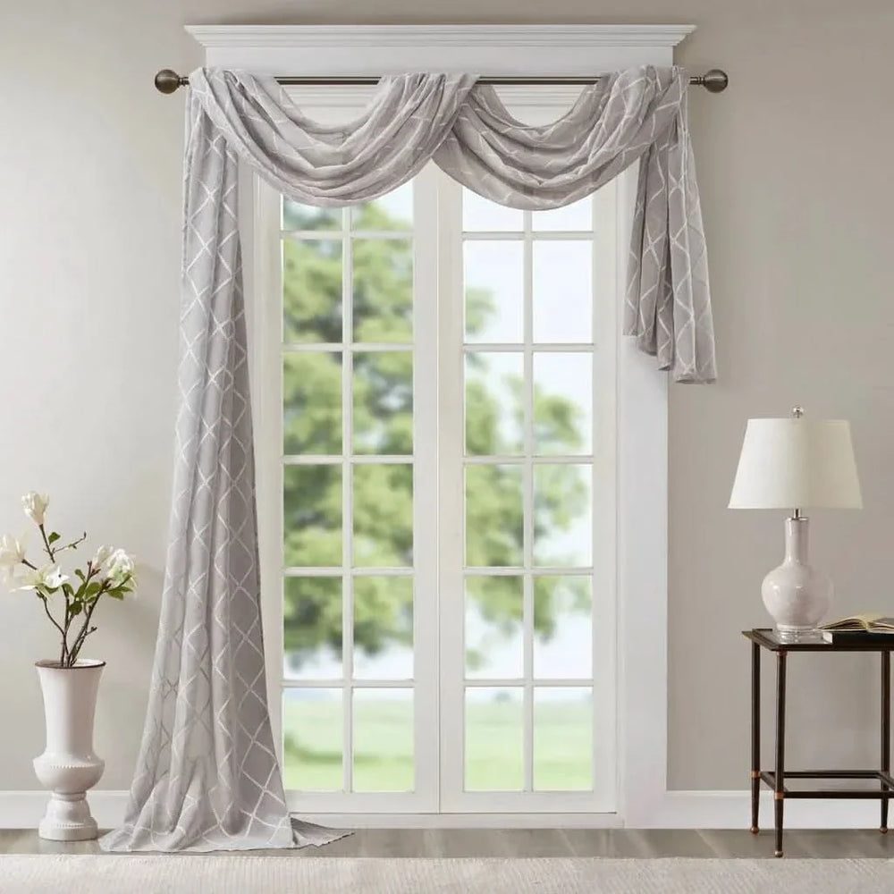 Diamond Embroidered Window Scarf Polyester Lightweight Decor Grey Media 2