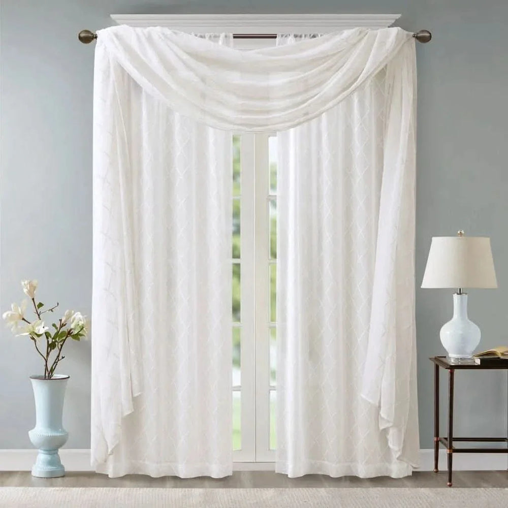Diamond Embroidered Window Scarf Polyester Sheer Drapery For Living Room Media 4