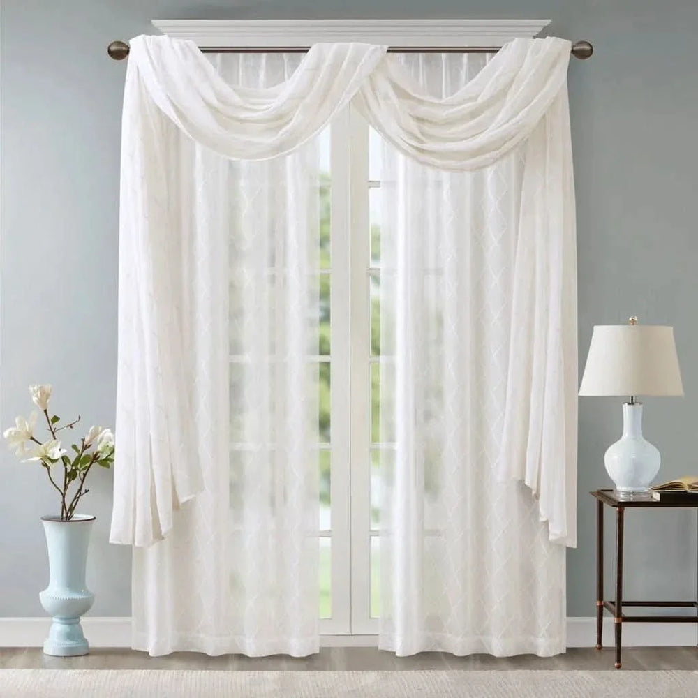 Diamond Embroidered Window Scarf Polyester Sheer Drapery For Living Room Media 1