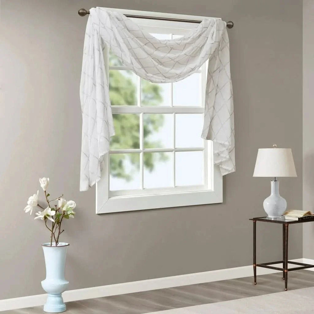 Diamond Embroidered Window Scarf Polyester Linen Blend Living Room Decor Media 4