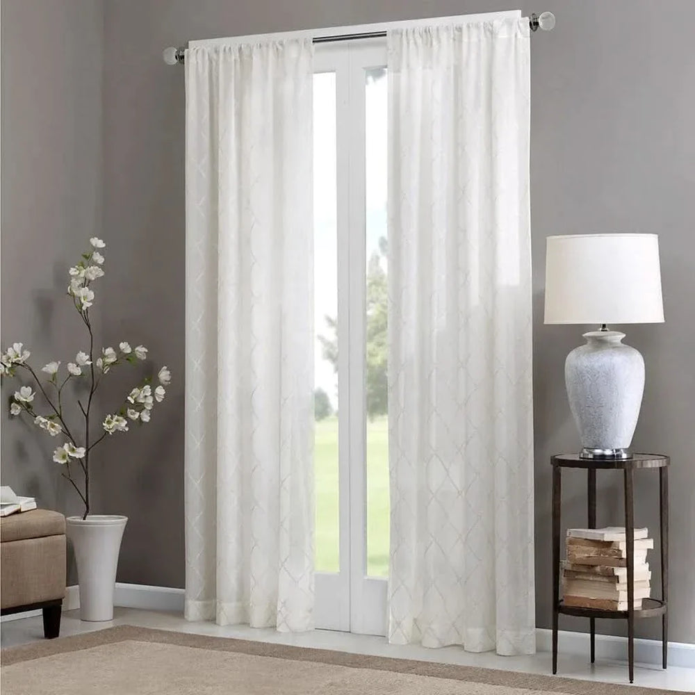 Diamond Sheer Window Curtain Polyester Embroidered Diamond Pattern Media 4