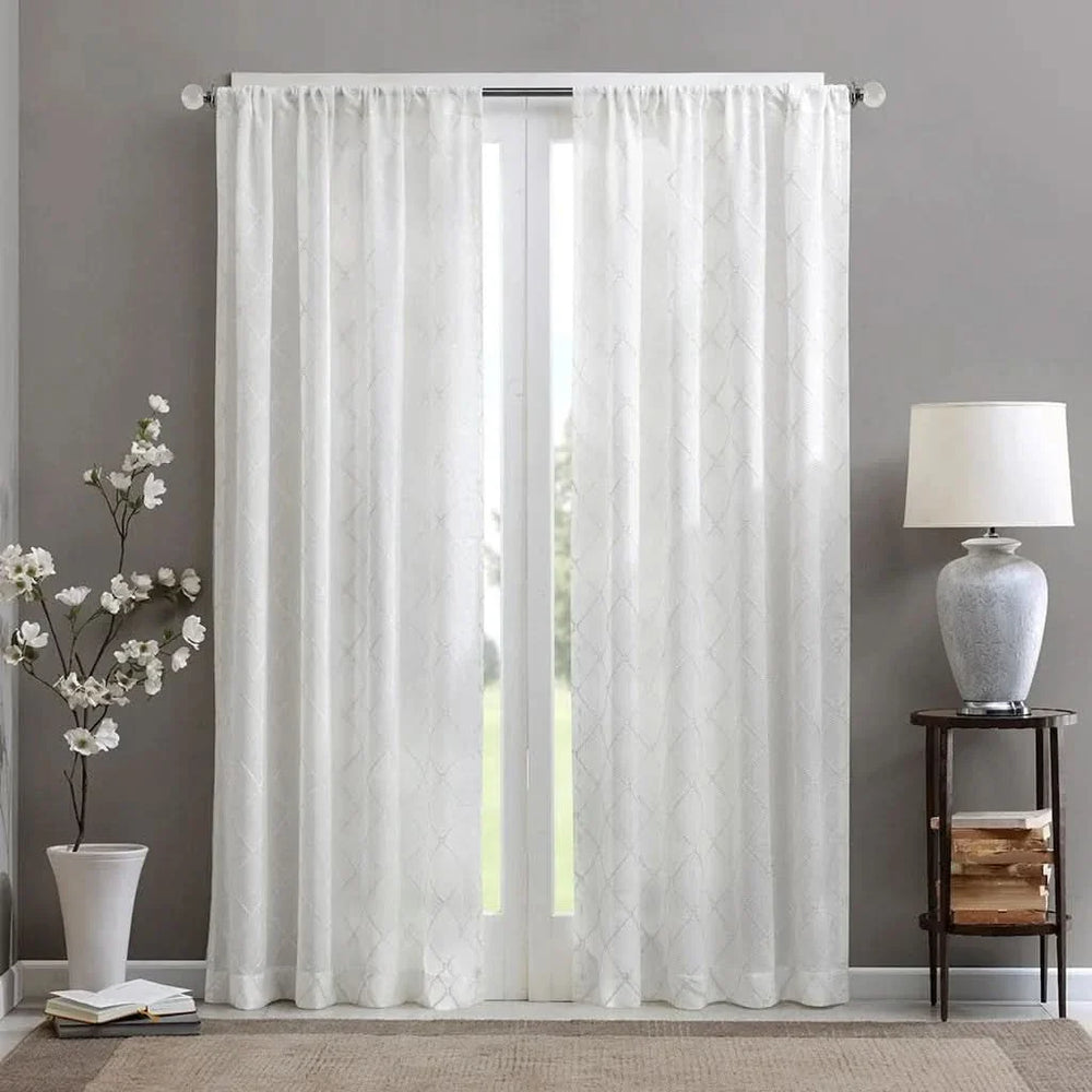 Diamond Sheer Window Curtain Polyester Embroidered Diamond Pattern Media 1