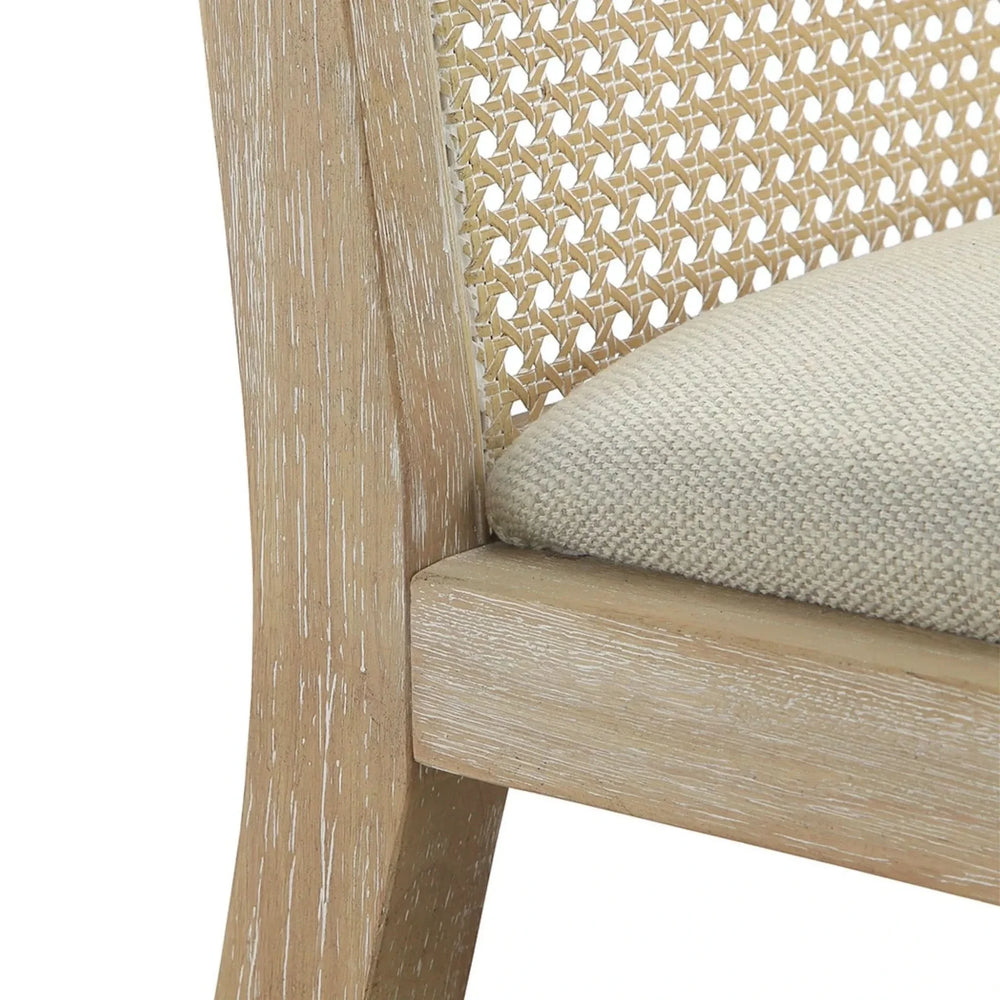 Dining Chair Set Synthetic Cane Back Upholstered Seat Natural Wood Finish Media 5