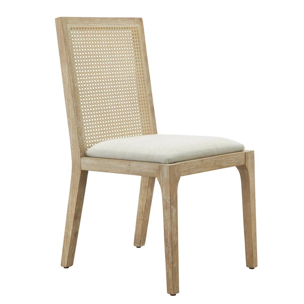 Dining Chair Set Synthetic Cane Back Upholstered Seat Natural Wood Finish Media 4