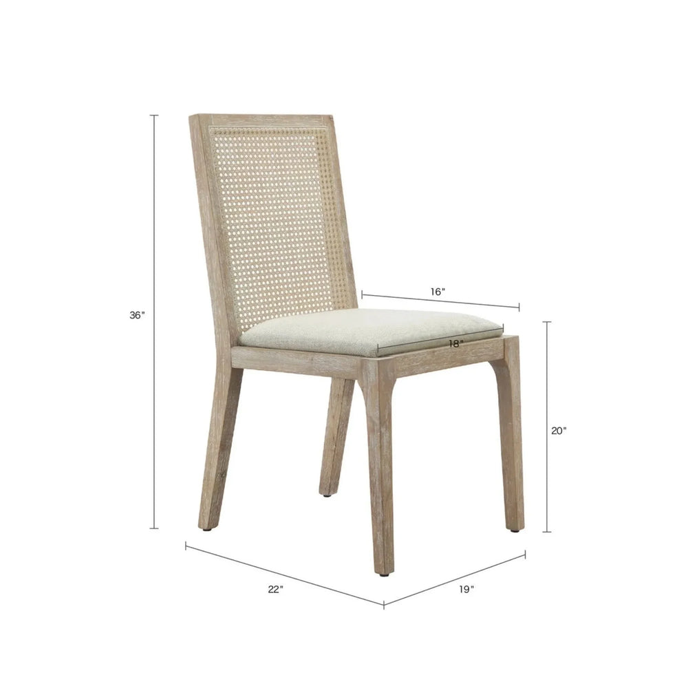 Dining Chair Set Synthetic Cane Back Upholstered Seat Natural Wood Finish Media 3