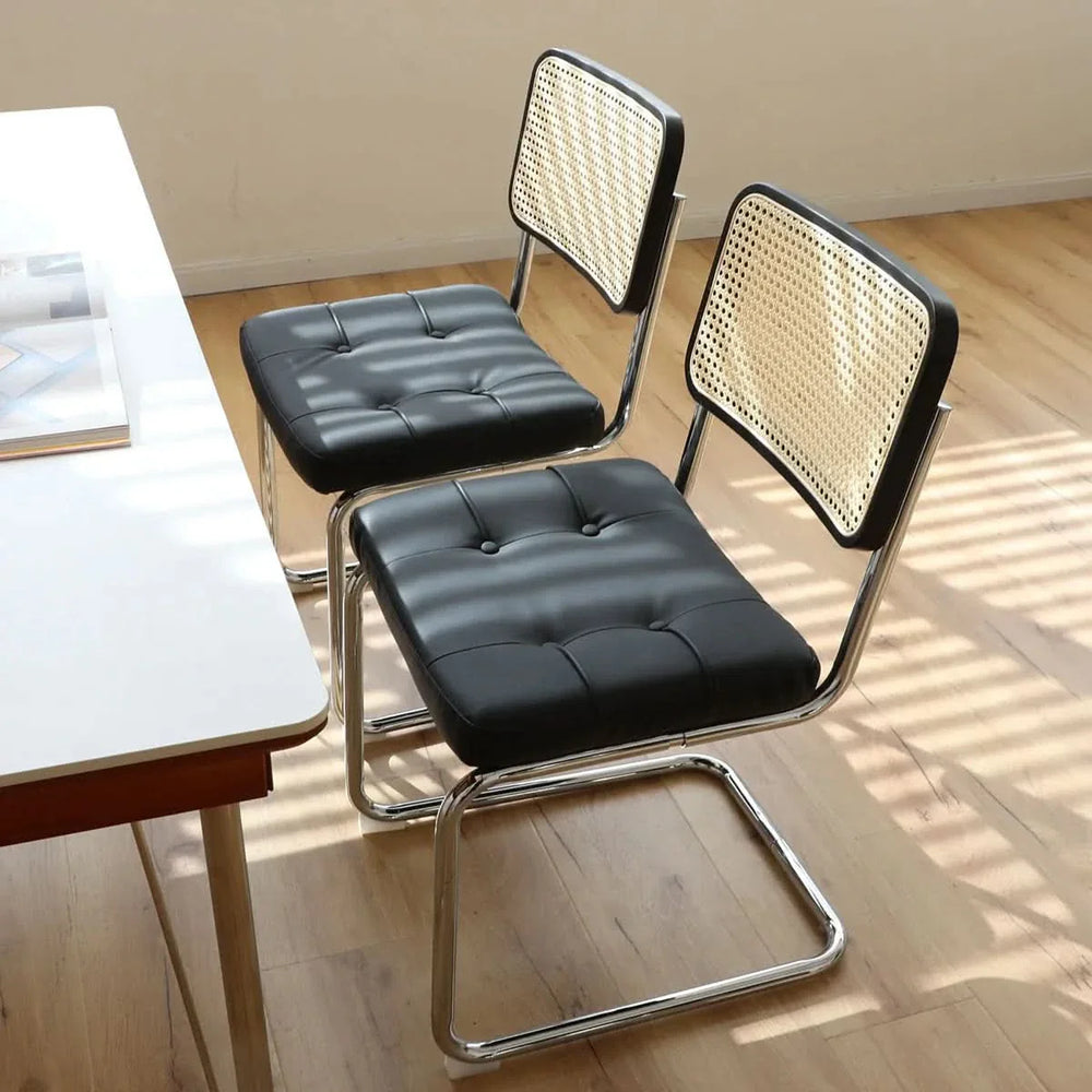 Dining Chairs Faux Leather Mid Century Modern Chrome Legs Set Of 2 Media 1