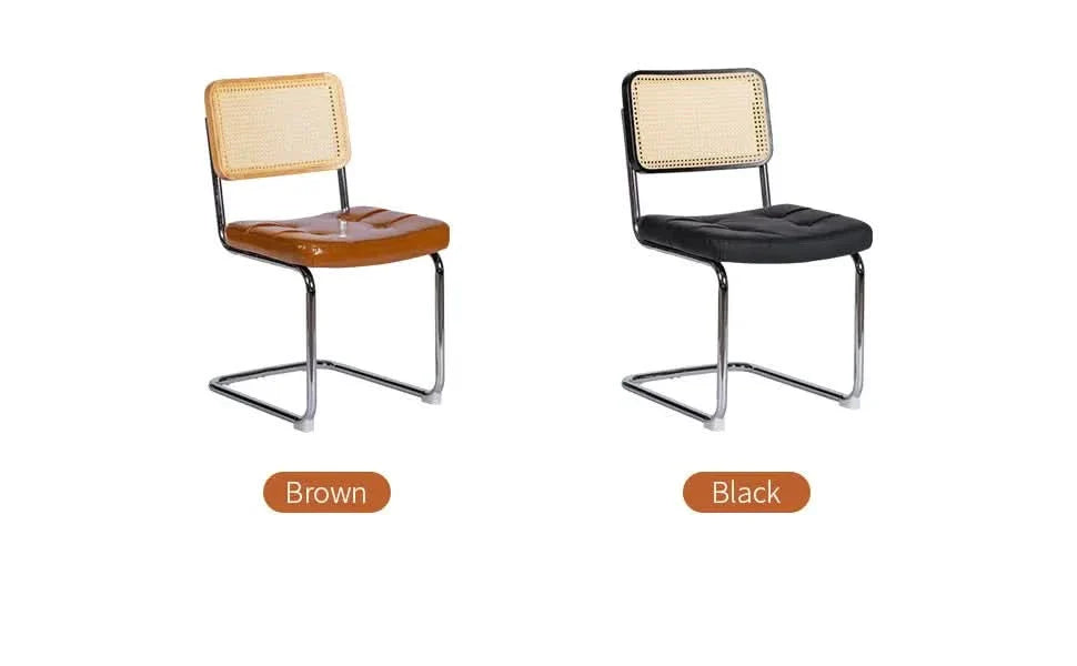 Dining Chairs Leather Rattan Set of 2 Chrome Legs Mid Century Modern Media 19