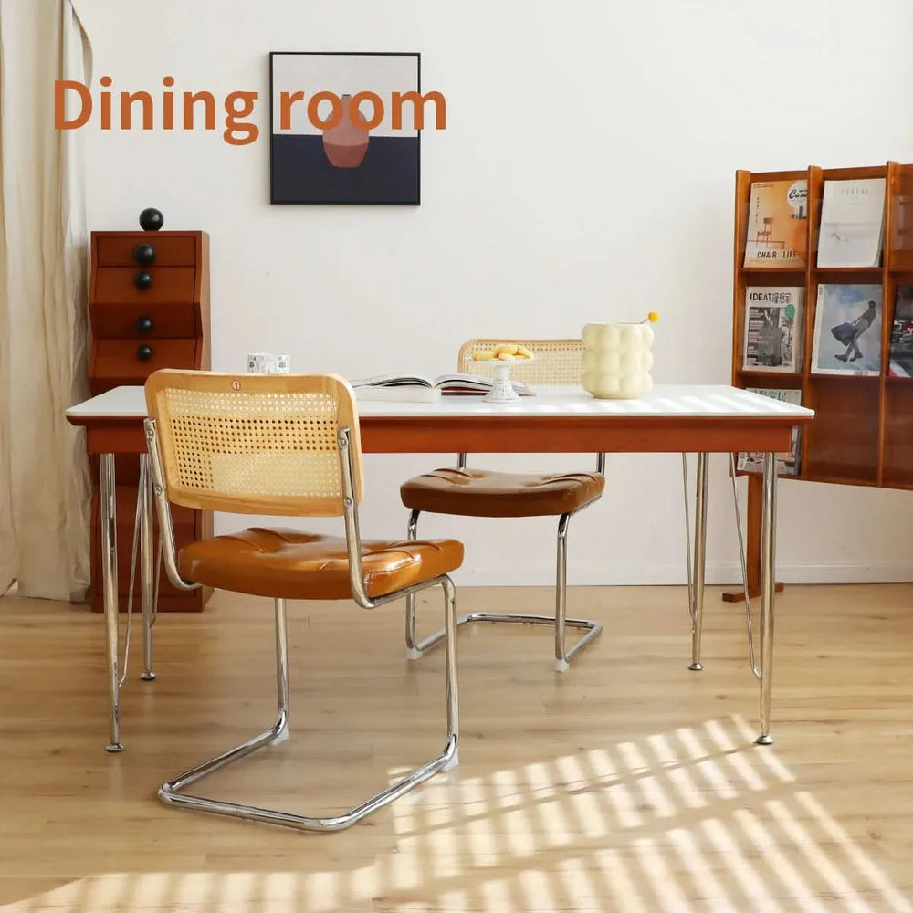 Dining Chairs Leather Rattan Set of 2 Chrome Legs Mid Century Modern Media 5