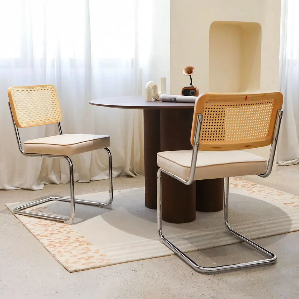 Velvet Rattan Dining Chairs Chrome Legs 2 Piece Set Midcentury Style Media 1