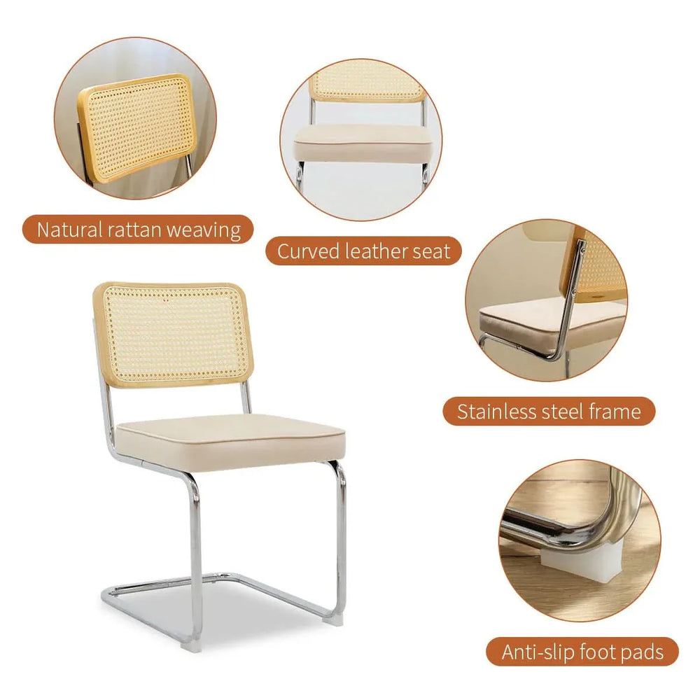 Velvet Rattan Dining Chairs Chrome Legs 2 Piece Set Midcentury Style Media 11