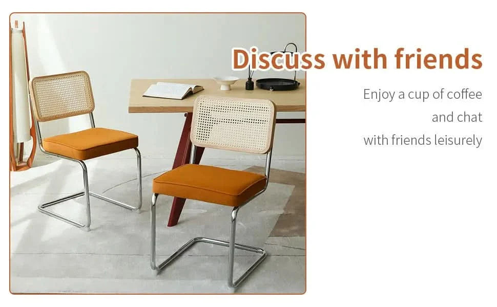 Dining Chairs Fabric & Metal Orange Mid Century 2-Piece Set Upholstered Media 4