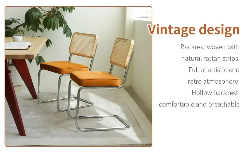 Dining Chairs Fabric & Metal Orange Mid Century 2-Piece Set Upholstered Media 8