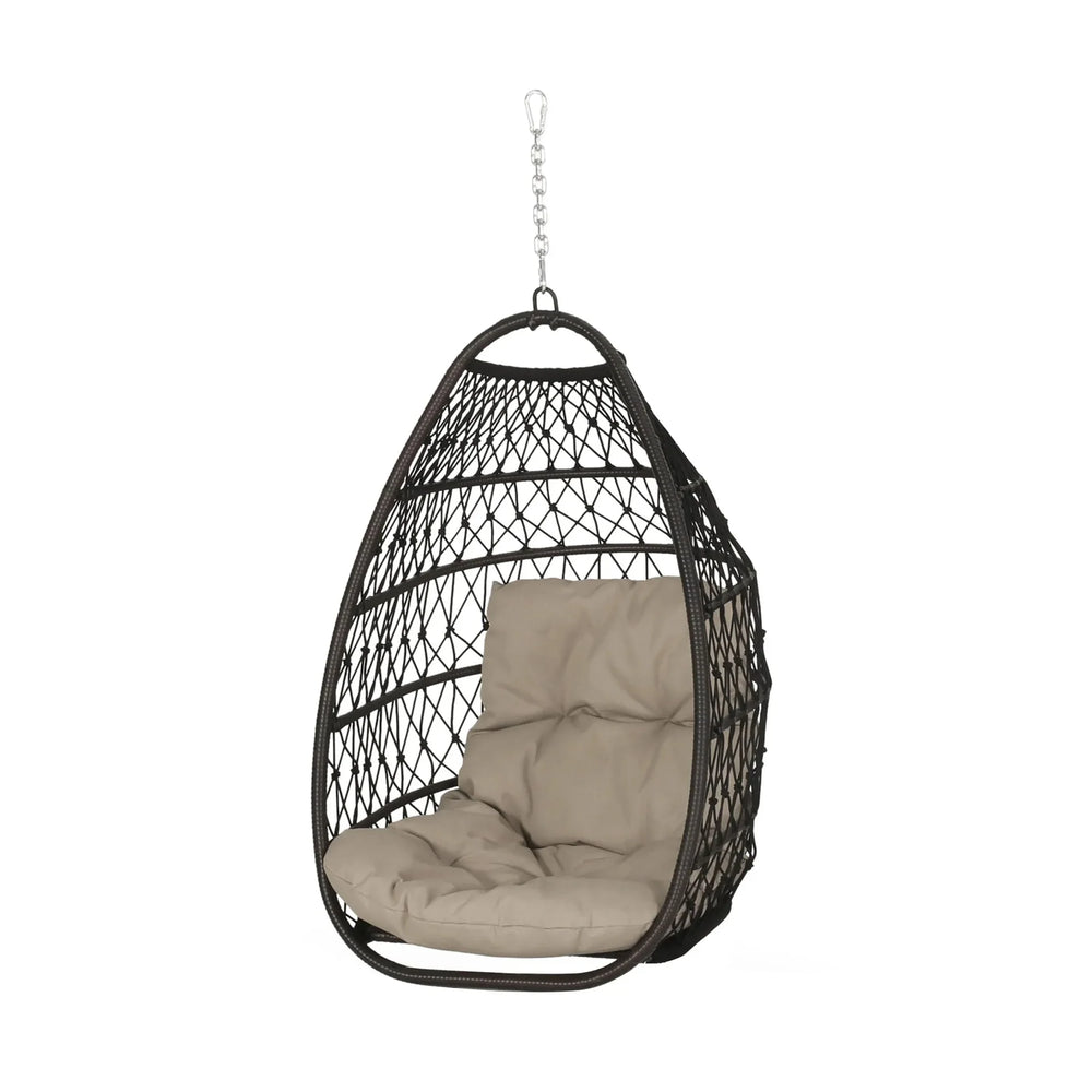 Basket Hanging Chair Brown Fabric Patio Outdoor Cushioned Seating Media 3