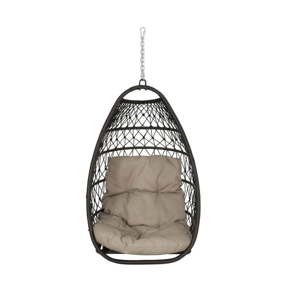 Basket Hanging Chair Brown Fabric Patio Outdoor Cushioned Seating Media 1
