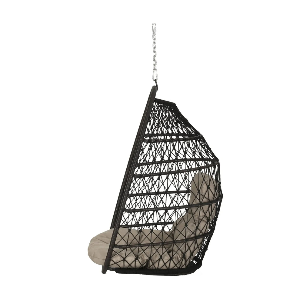 Basket Hanging Chair Brown Fabric Patio Outdoor Cushioned Seating Media 4