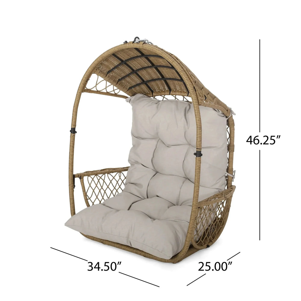 Outdoor Wicker Hanging Chair Fabric Cushion Brown Beige Cozy For Patio Media 3