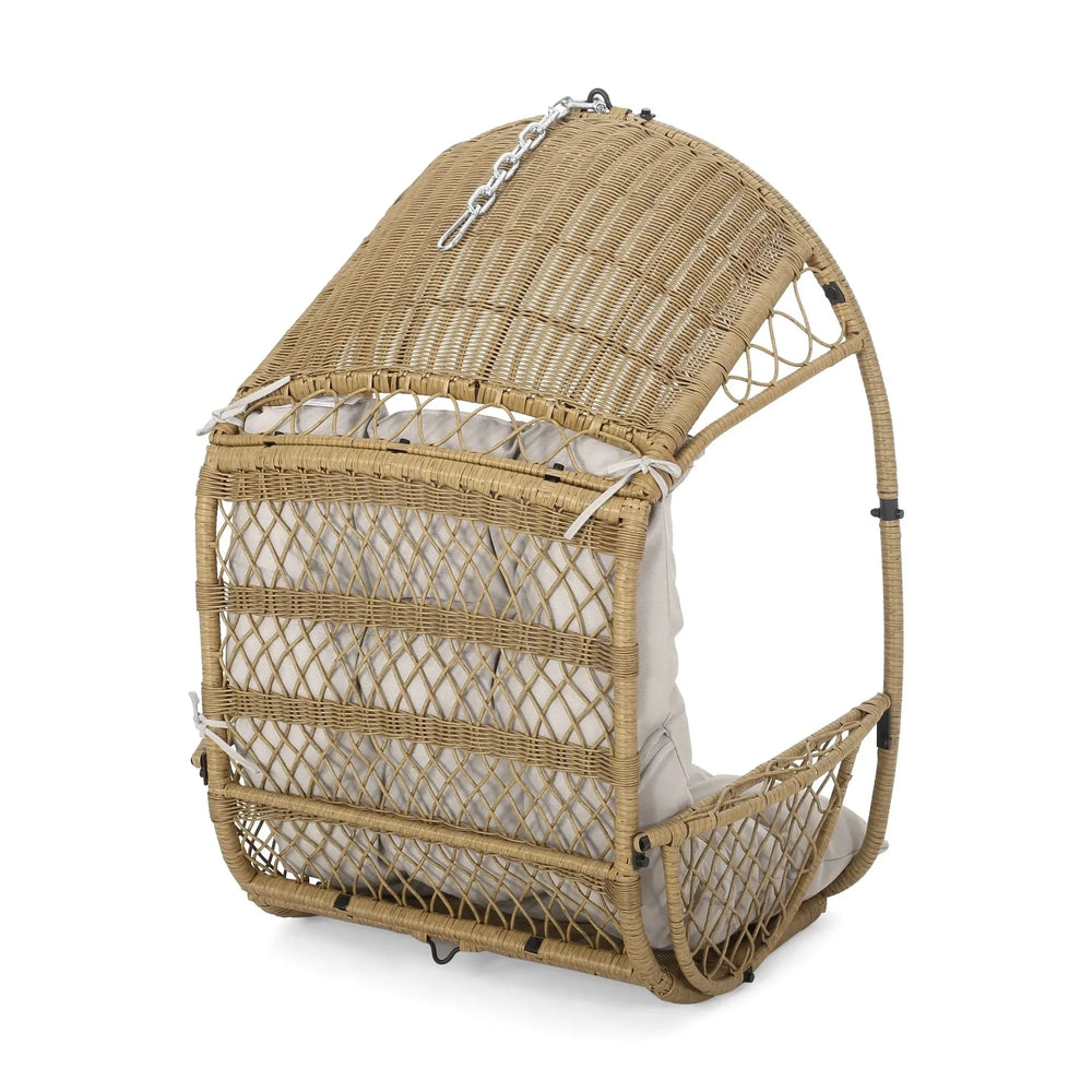 Outdoor Wicker Hanging Chair Fabric Cushion Brown Beige Cozy For Patio Media 6