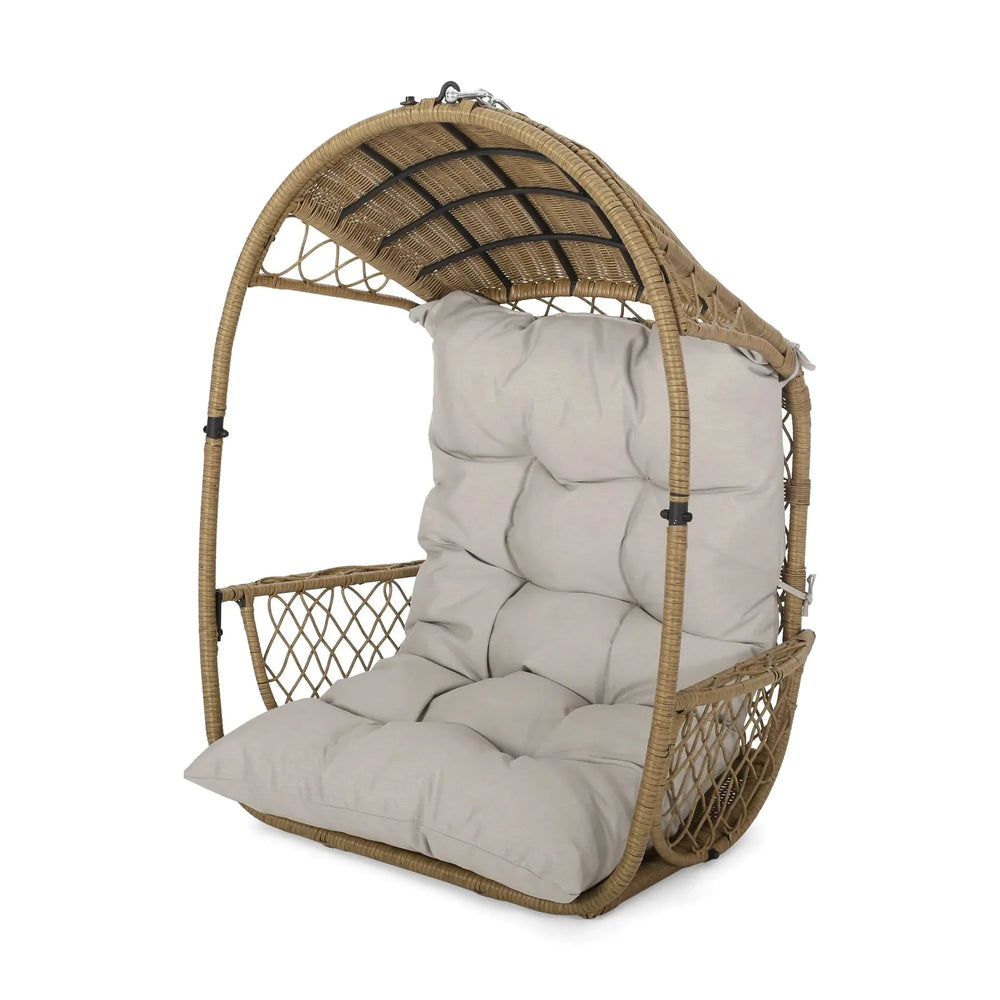 Outdoor Wicker Hanging Chair Fabric Cushion Brown Beige Cozy For Patio Media 1