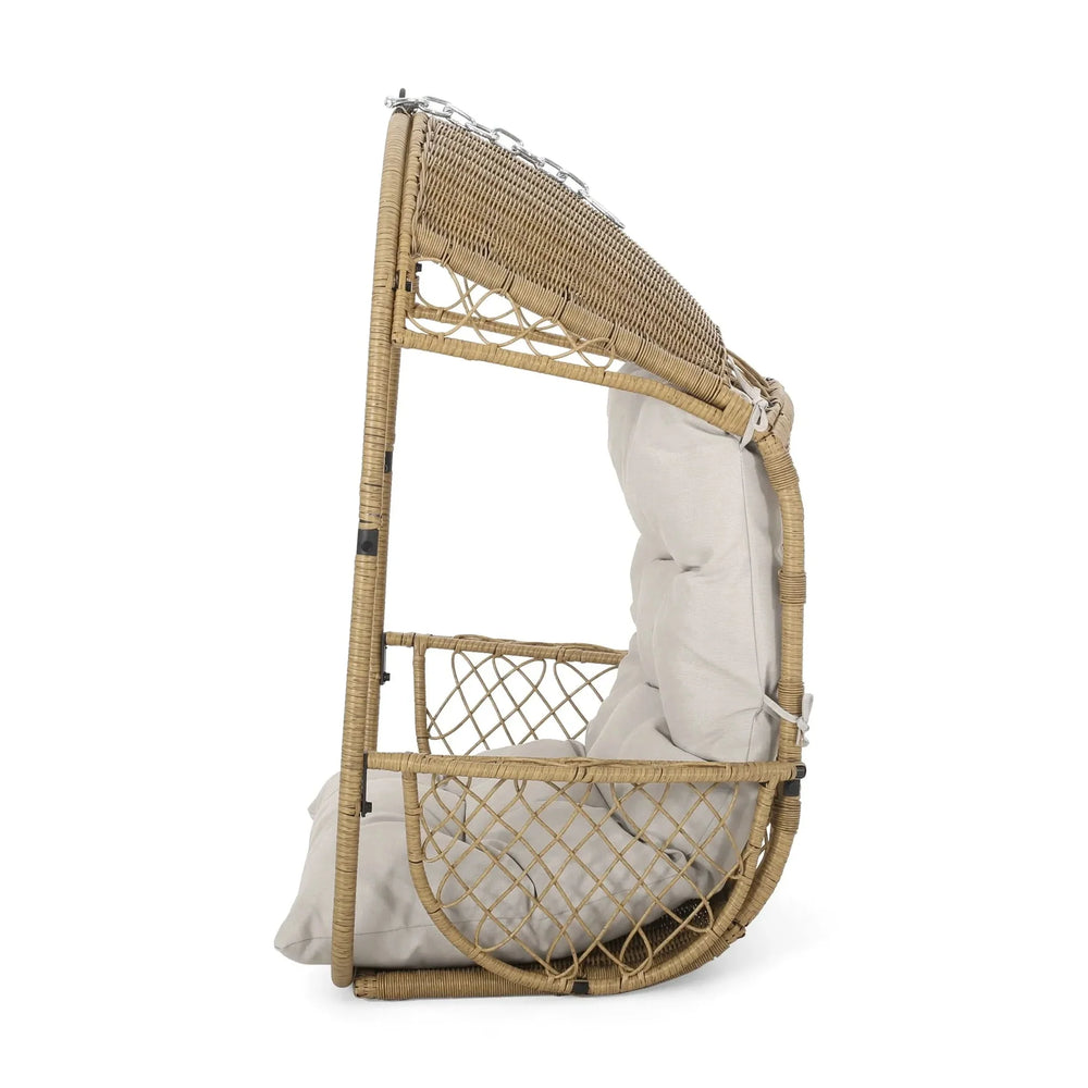 Outdoor Wicker Hanging Chair Fabric Cushion Brown Beige Cozy For Patio Media 7