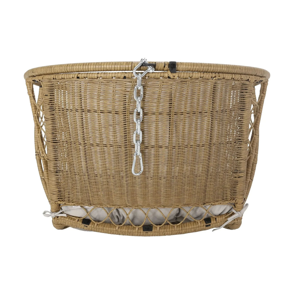 Outdoor Wicker Hanging Chair Fabric Cushion Brown Beige Cozy For Patio Media 8