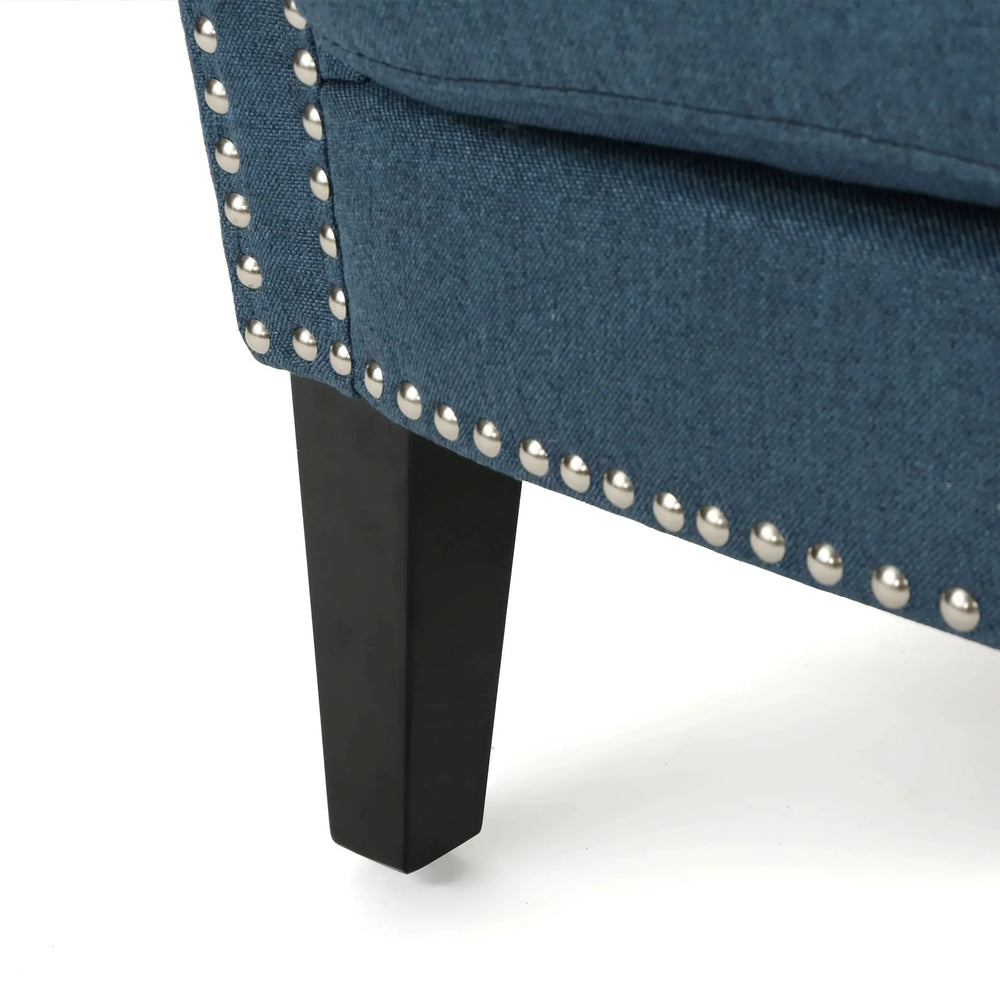 Elegant Navy Blue Fabric Club Chair with Nailhead Trim and Birch Wood Legs Media 9