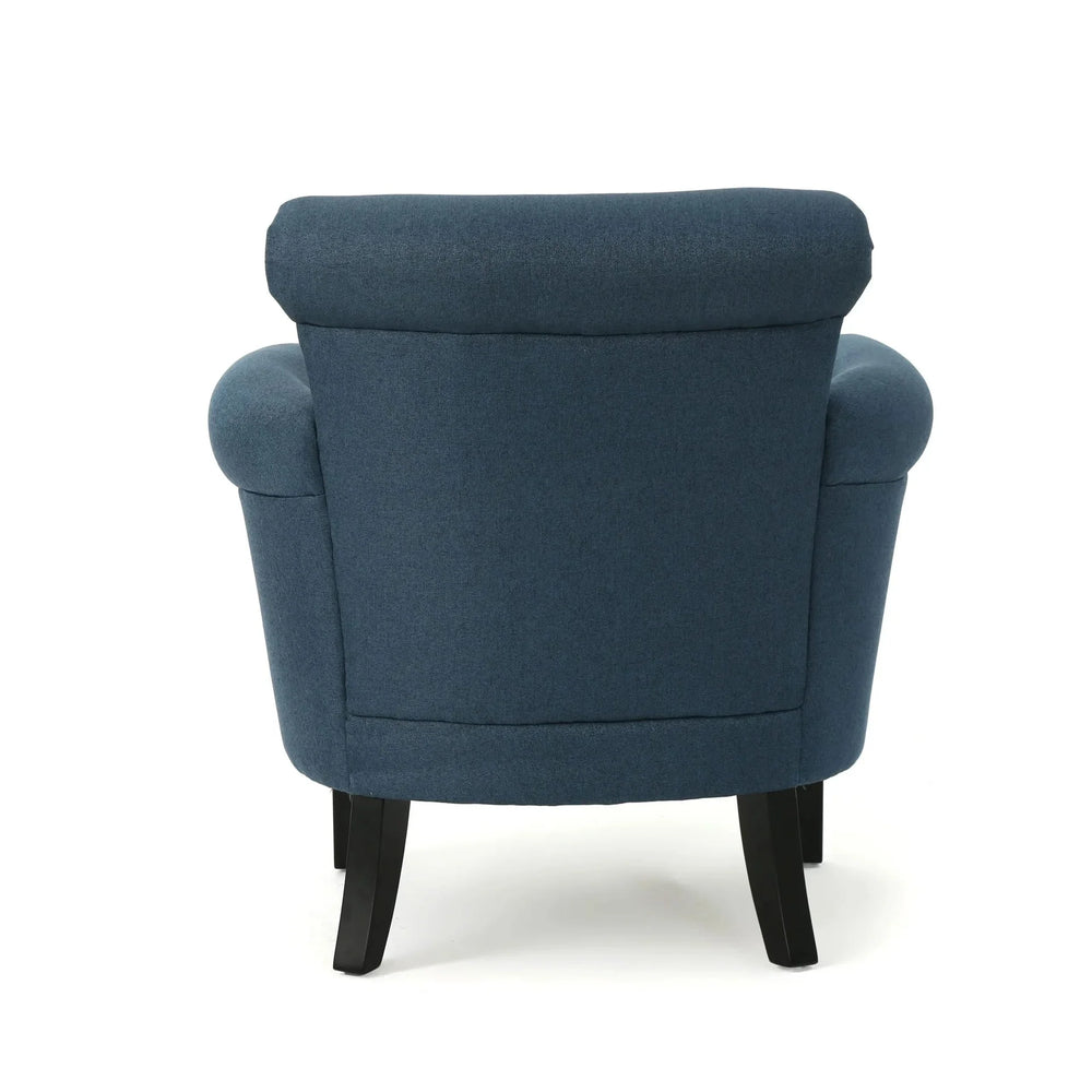 Elegant Navy Blue Fabric Club Chair with Nailhead Trim and Birch Wood Legs Media 8