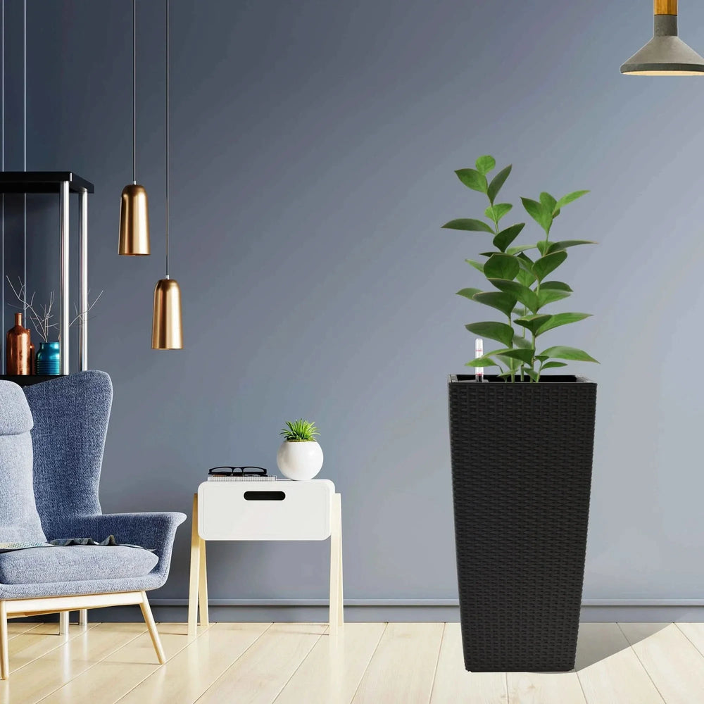Self-Watering Wicker & Plastic Indoor Outdoor Planters Garden Decor Set Media 156