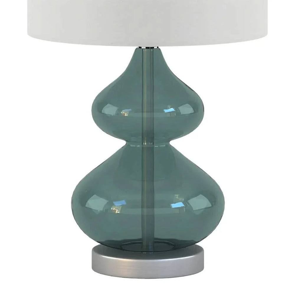 Glass Table Lamp Ellipse Curved Glass Blue Cotton Shade Set Of 2 Lamps Media 5