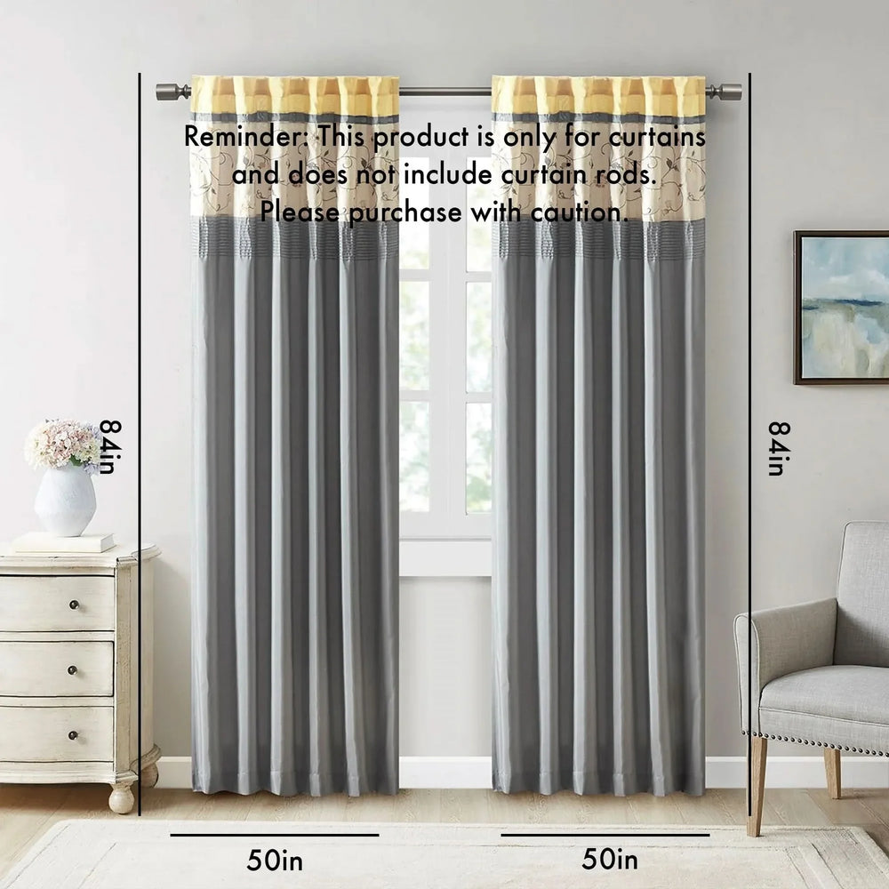 Embroidered Curtain Panel Polyester Floral Embroidery 84 Inch Length Media 2
