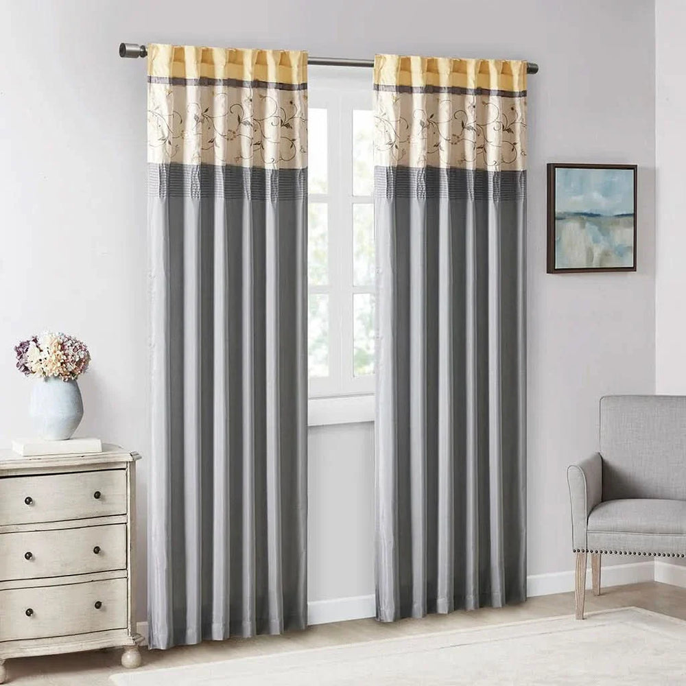 Embroidered Curtain Panel Polyester Floral Embroidery 84 Inch Length Media 5