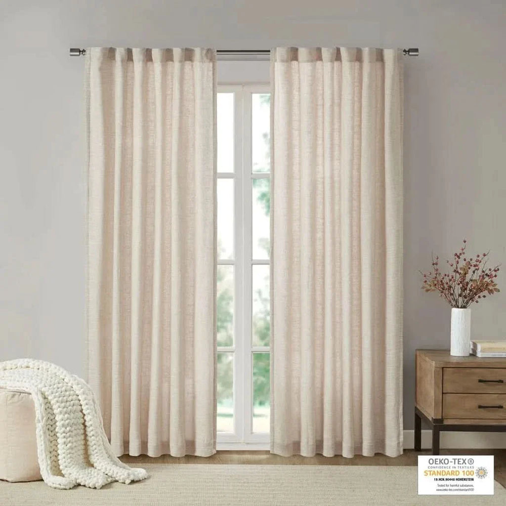 Faux Linen Curtain Polyester Fleece Lined Rod Pocket Panel Back Tab Media 4
