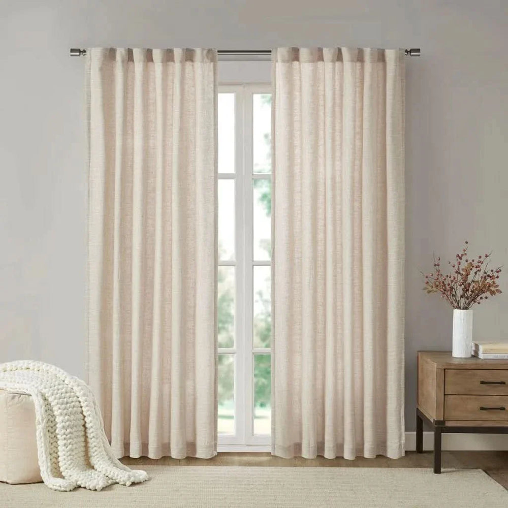 Faux Linen Curtain Polyester Fleece Lined Rod Pocket Panel Back Tab Media 6