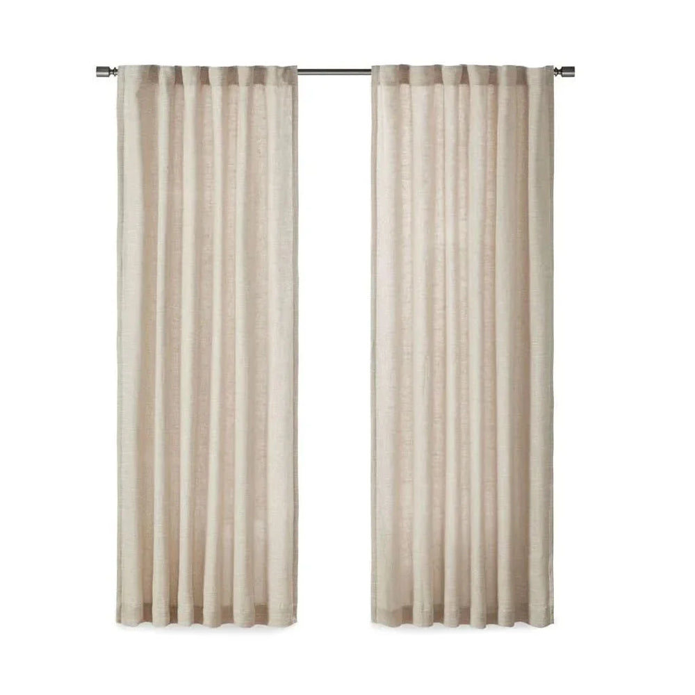 Faux Linen Curtain Polyester Fleece Lined Rod Pocket Panel Back Tab Media 1