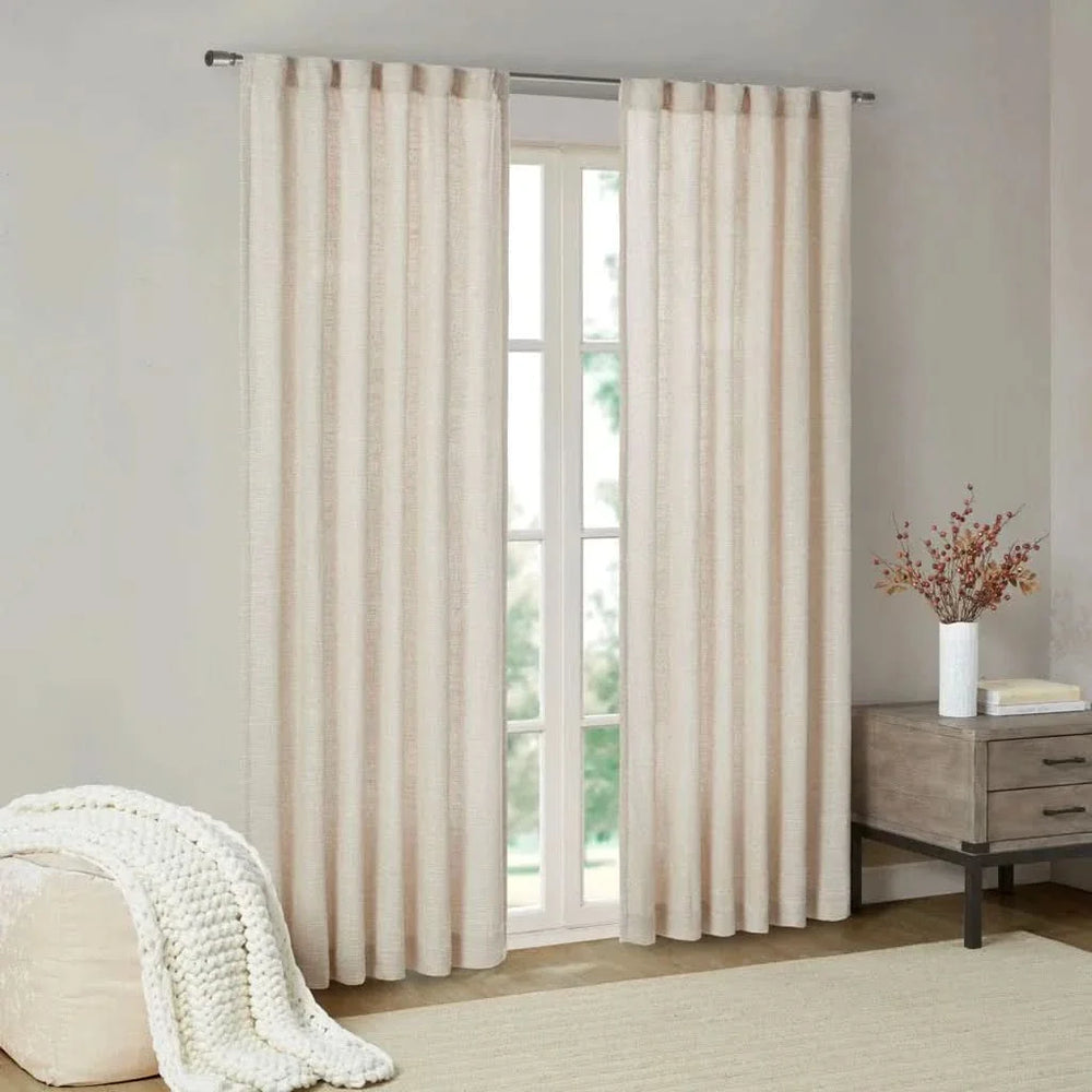 Faux Linen Curtain Polyester Fleece Lined Rod Pocket Panel Back Tab Media 5