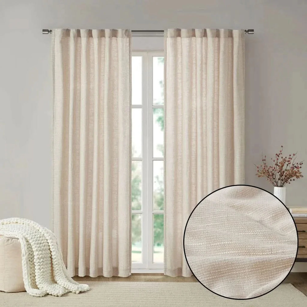 Faux Linen Curtain Polyester Fleece Lined Rod Pocket Panel Back Tab Media 3
