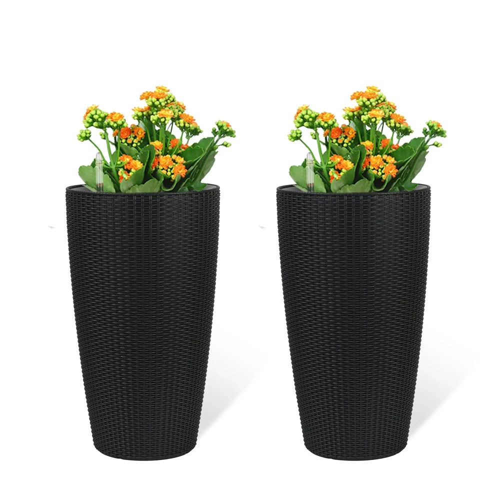 Self-Watering Wicker & Plastic Indoor Outdoor Planters Garden Decor Set Media 146