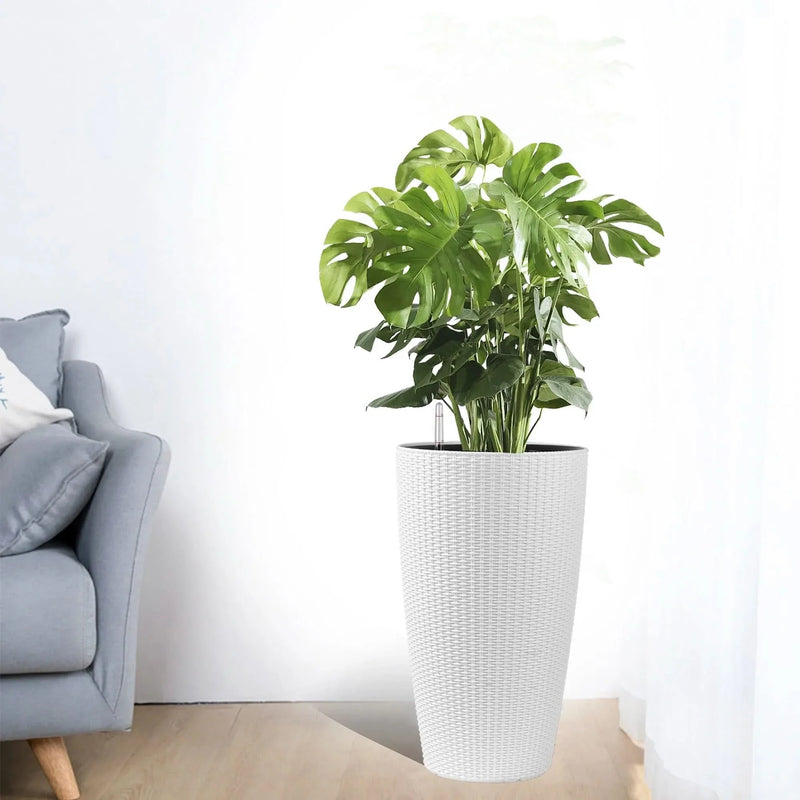 Self-Watering Wicker & Plastic Indoor Outdoor Planters Garden Decor Set