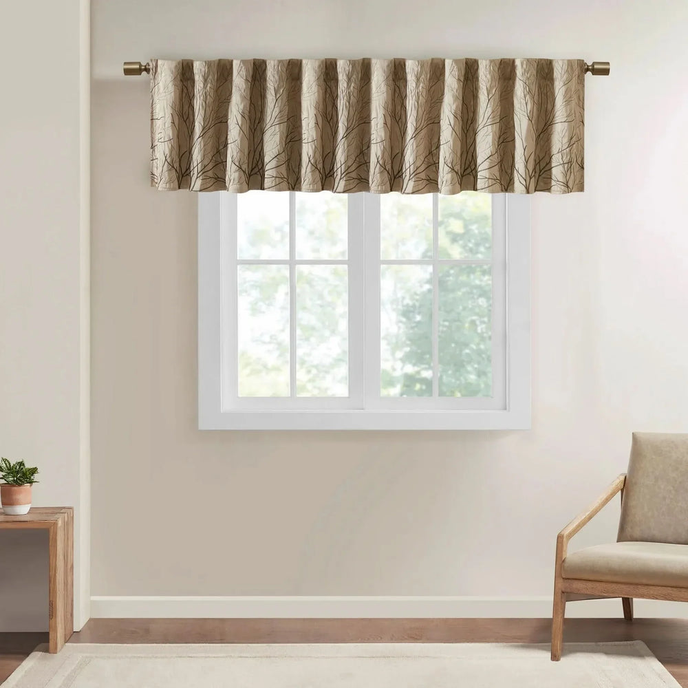 Window Valance Polyester Faux Silk Embroidered Tan 50x18 Decorative Media 1