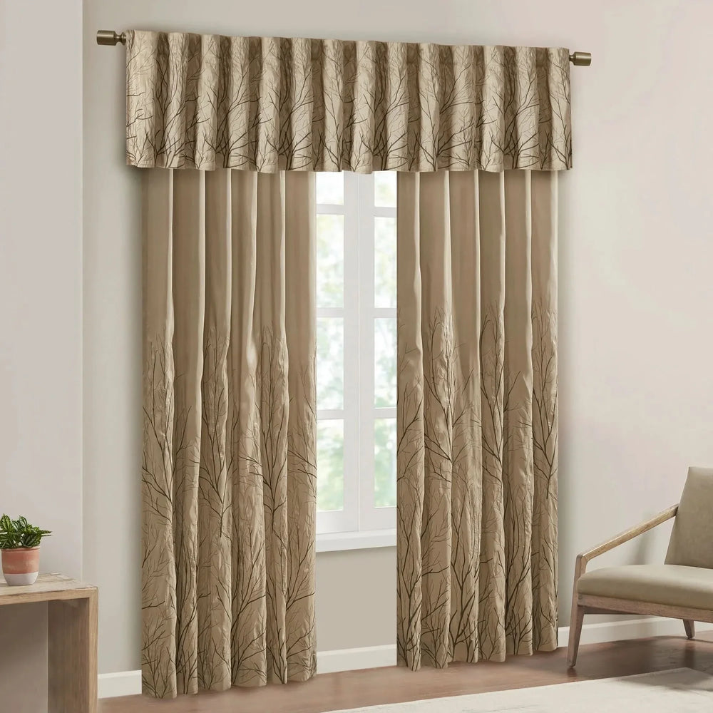 Window Valance Polyester Faux Silk Embroidered Tan 50x18 Decorative Media 8