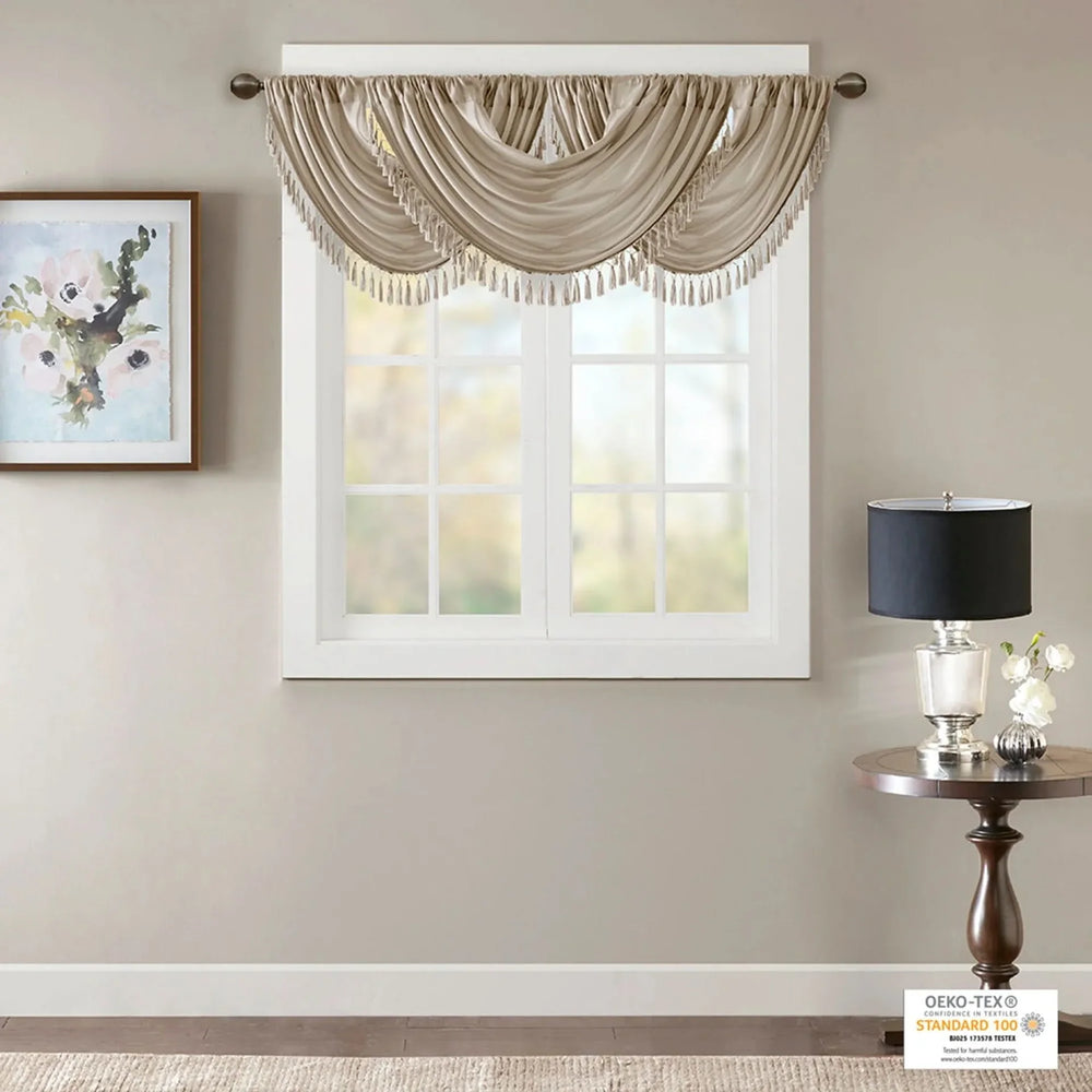 Faux Silk Valance Waterfall Embellished Champagne 38x46 Window Decor Media 2