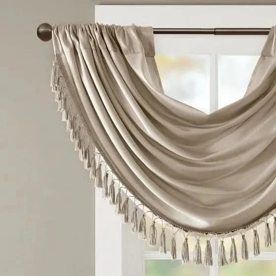 Faux Silk Valance Waterfall Embellished Champagne 38x46 Window Decor Media 6