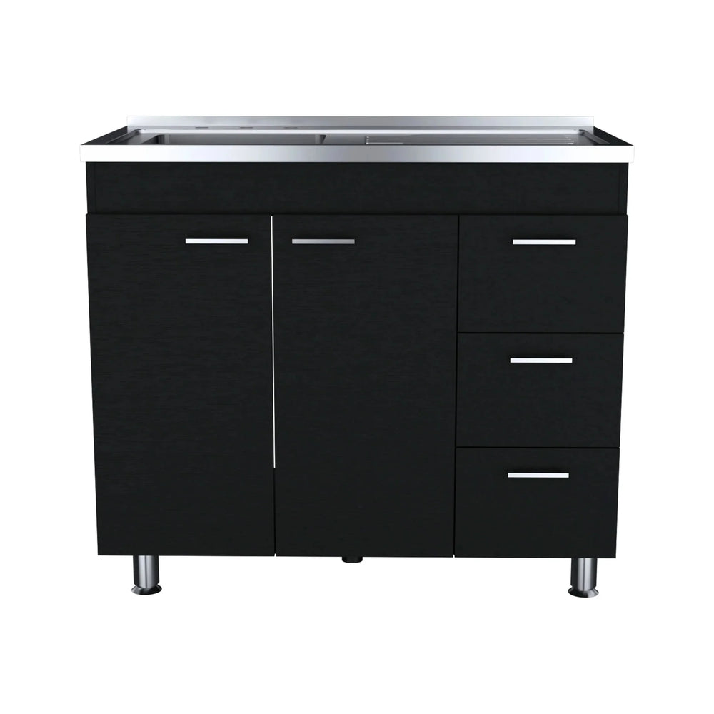 Kitchen Sink Cabinet Particle Board Three-Drawer Double Door Modern Media 6