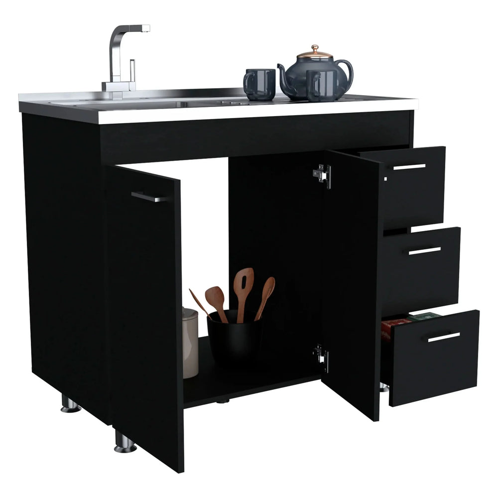 Kitchen Sink Cabinet Particle Board Three-Drawer Double Door Modern Media 7