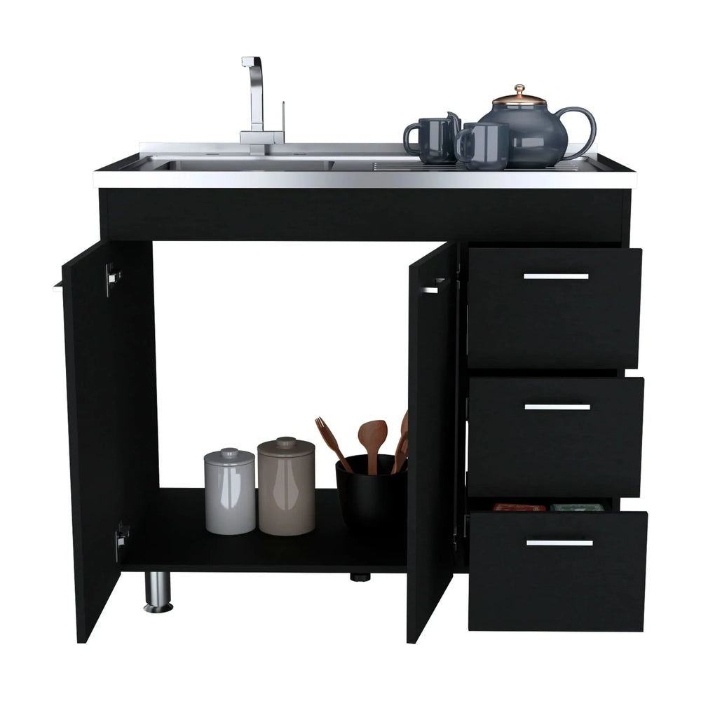 Kitchen Sink Cabinet Particle Board Three-Drawer Double Door Modern Media 8