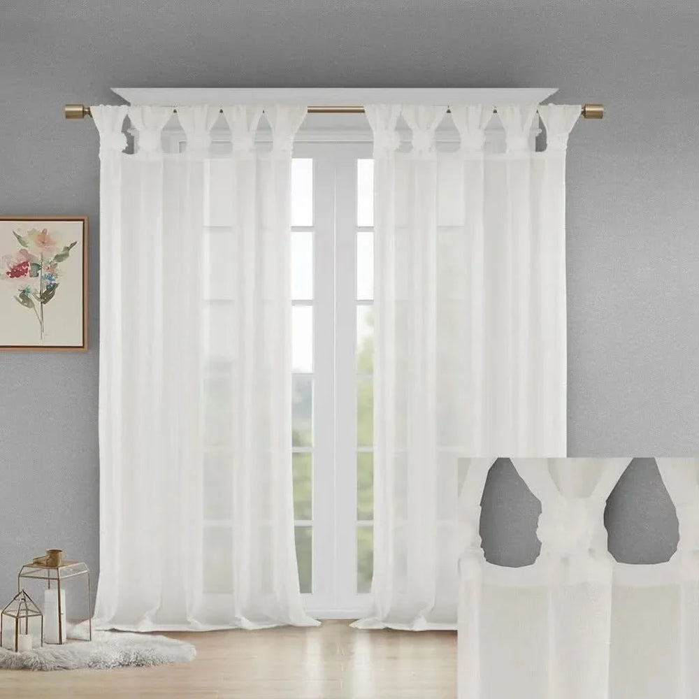 Linen Curtain Panel Floral Embellished Tab Top 84 Inch Long For Living Room Media 3