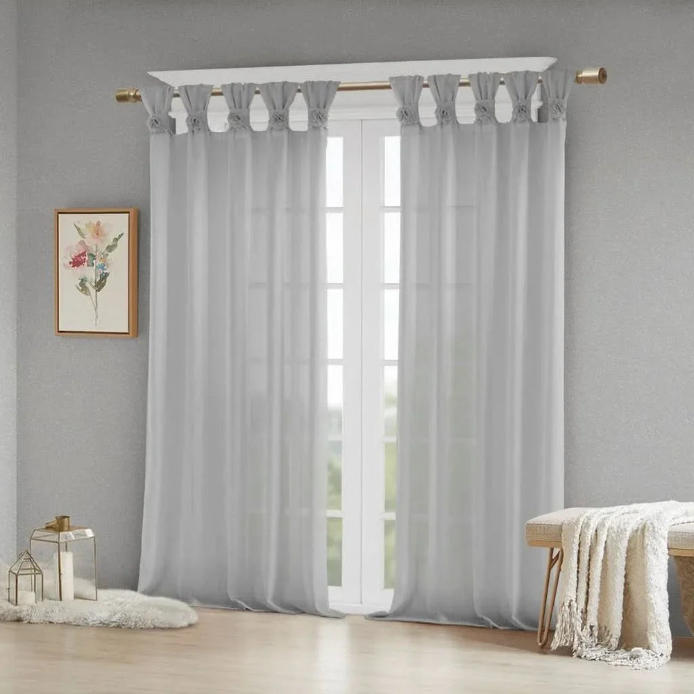 Curtain Panel Linen Grey Floral Embellished Cuff Tab Top Fits Up To 2 Feet Rod Media 3